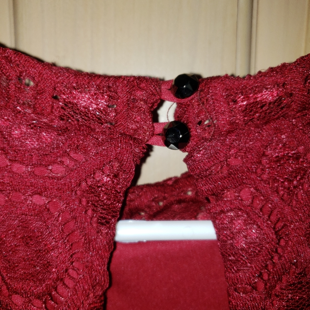 Francesca Misses M red Burgundy dress lace overlay embroidery stitched Christmas - Picture 4 of 7